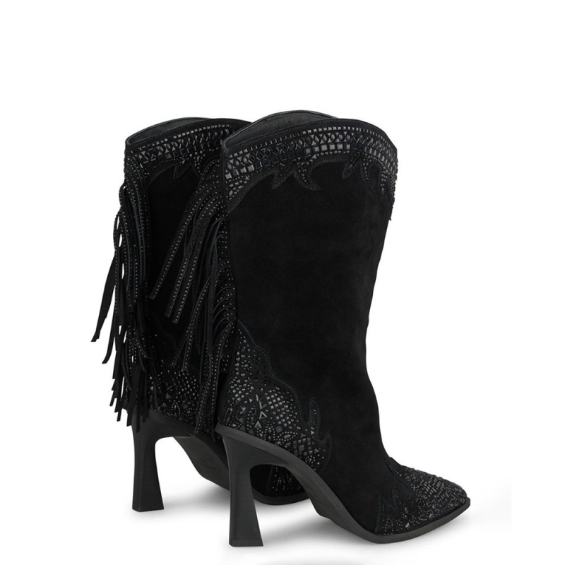 Bottes à Talons Alma En Pena Rear Fringe Boot Noir Femme | JWV-85186633